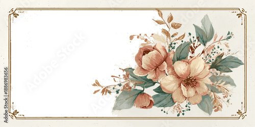 Blank greeting card mockup with floral design and ample space for text