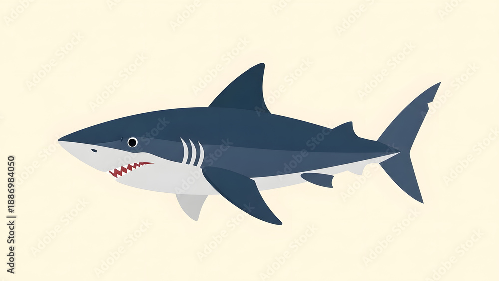 Obraz premium Illustration of a great white shark on a light background