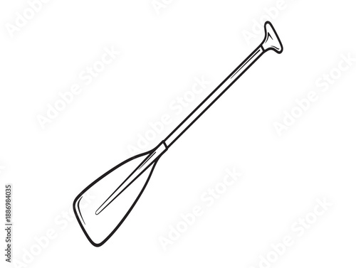 Hand drawn illustration of a single wooden canoe paddle against a white background
