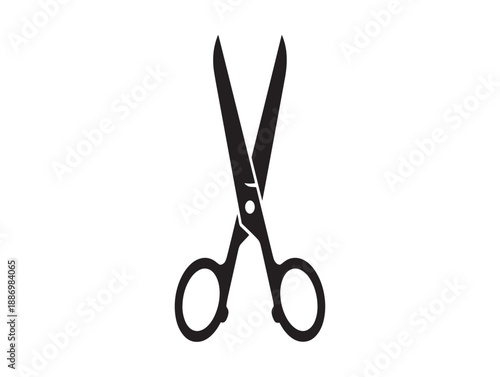 Black silhouette of open scissors isolated on a white background representing cutting or crafting