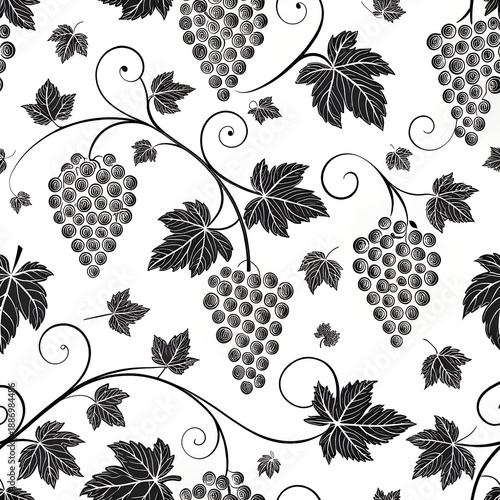 Seamless Pattern with Grapes Symbols, Hand-Drawn Grape Illustrations for Packaging, Textiles, and Backgrounds.
