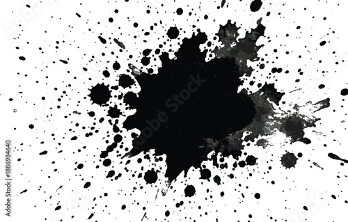 Black ink splatter with irregular shape and radiating blotches for abstract art, psychological test, and creative design