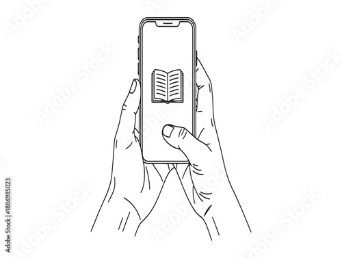 Hands holding a smartphone displaying a fingerprint scan for biometric identification and security