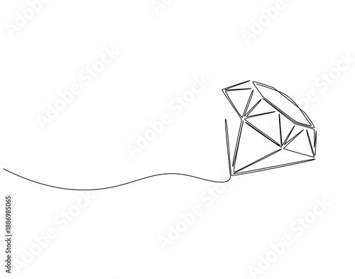 Continuous one line drawing of diamond. One line drawing illustration of luxury diamond. Rare jewelry concept single line. Editable outline