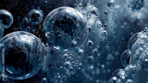 Wallpaper Mural Close-up of shimmering blue bubbles floating amidst a dark, sparkling expanse Torontodigital.ca