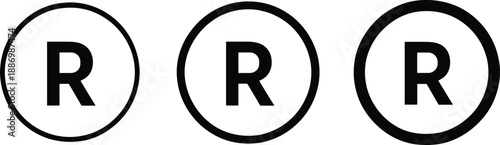 Three registered trademark symbols in circles on a white background r symbol copyright symbol