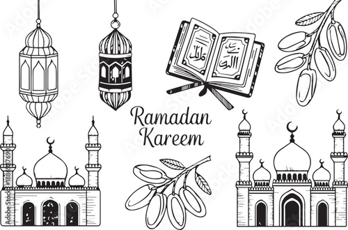 Ramadan icons set picture  