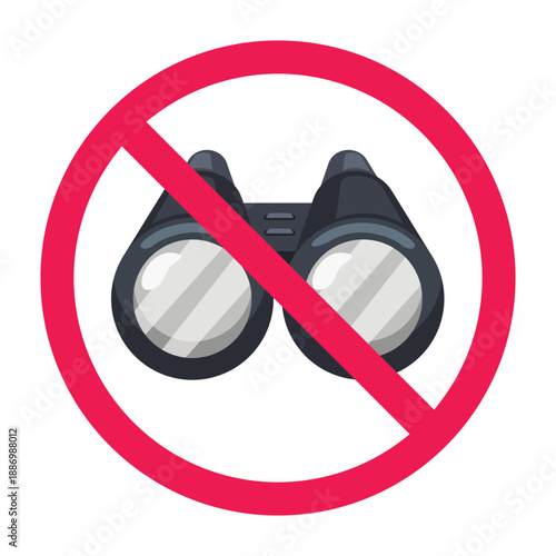 No binoculars sign, no spying sign, forbidden surveillance symbol, no peeping allowed icon, do not use binoculars sign, vector illustration