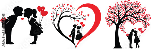 Valentine romantic couple silhouette.