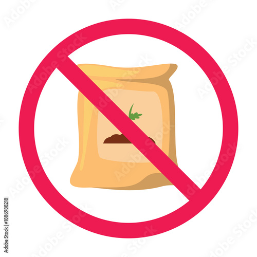 No fertilizer sign, forbidden fertilizer sign, do not use chemical fertilizer sign, fertilizer usage restriction symbol, vector illustration
