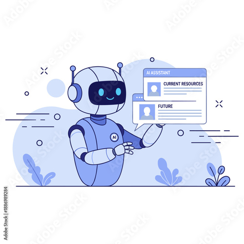 Friendly ai robot displaying resource management interface