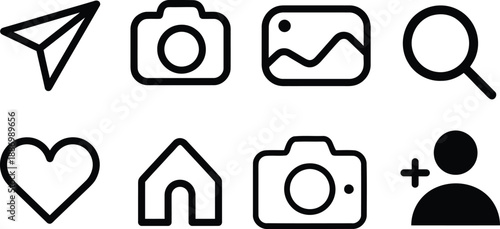 Social media user interface icons: a collection of essential outline symbols for interaction