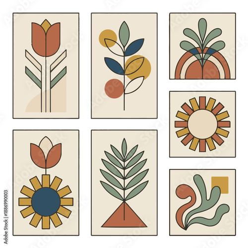 Artistic Face Line Art with Floral Elements Icons