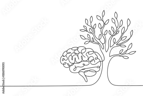 Abstract drawing of a tree with a human brain integrated within