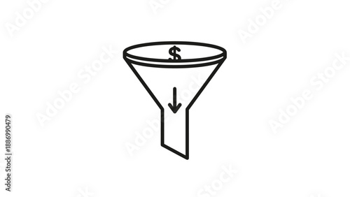 Minimalist sales funnel icon with a dollar sign indicating revenue generation and financial conversion in a business process.