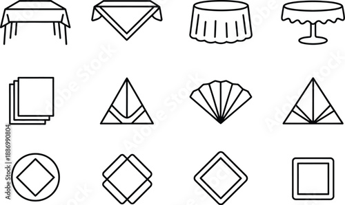 Various tablecloths and fabric folds styles isolated on white background