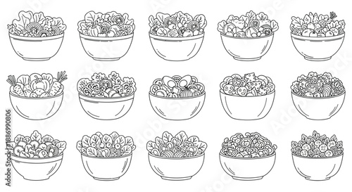 A collection of sketched potted plants showcasing various leafy textures and designs