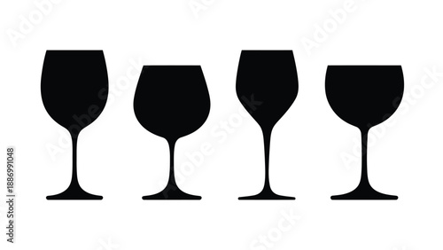 Wine glass silhouette set, elegant vector collection of diverse wine and beverage glass shapes for celebration concepts, hospitality branding, menu design, and refined decorative graphic elements