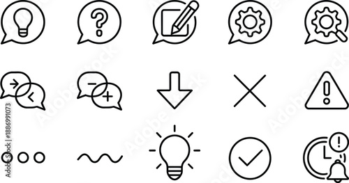 Web icon set, vector illustrations representing common user interface elements and actions including buttons, menus, navigation, settings, and interactive controls for websites, apps, and digital 