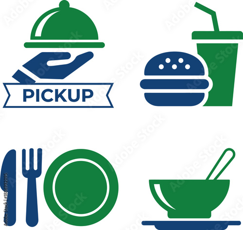Collection of food icons for pickup, dining, and fast food