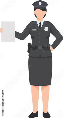 Female Police Officer Holding Document Flat Cartoon Illustration