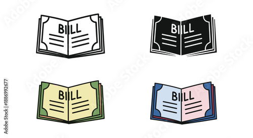 Different colored bill icons representing various payment options