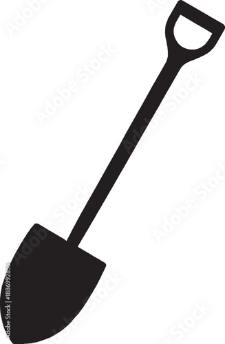 Black Silhouette of a Shovel on White Background