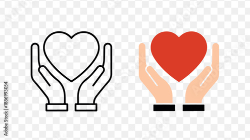 Hands holding heart symbol, care and love concept isolated on Transparent Background