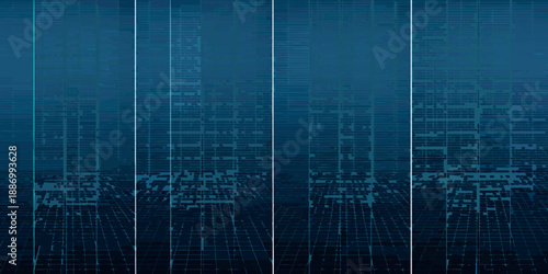 Abstract digital background with dark blue grid and data stream patterns