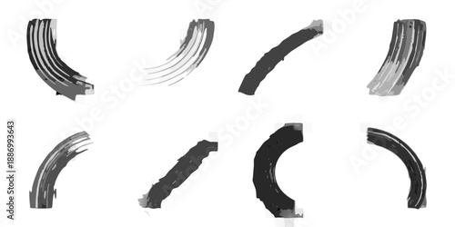 Abstract grayscale brush strokes arranged in a grid on a black background