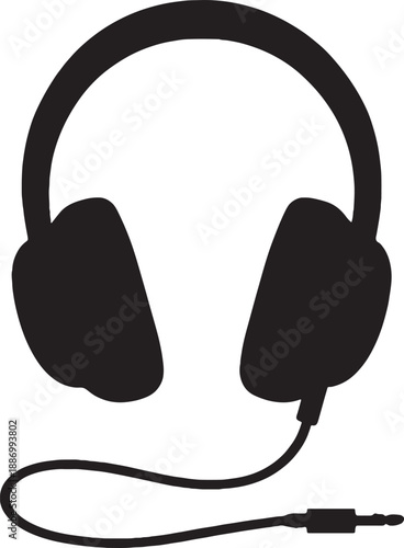 Black Silhouette of Headphones with Cable