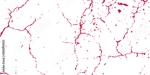 An artistic red paint splash isolated on a white backdrop featuring a grunge liquid texture with splatter stains and ink spray patterns for a bold vector illustration design