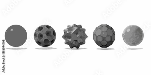 five different textured eggs on white background