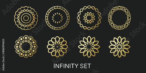 Golden ornamental designs a collection of intricate circular and floral patterns