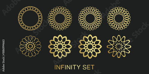 a set of gold intricate designs on a black background