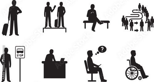 Human silhouette waiting and queue activities