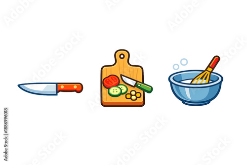 Chopping vegetables and preparing to mix ingredients in a kitchen setting during a cooking session