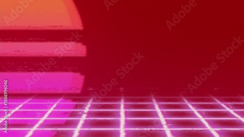 Wallpaper Mural Retro Futuristic Aesthetic : An evocative image that brings to mind retro sci-fi themes, with a perspective grid, neon hues, and simple geometric shapes creating a sense of dynamic atmosphere. Torontodigital.ca