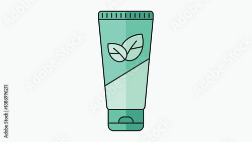 Green plastic tube for herbal skincare products such as hand cream or face wash featuring a leaf icon to represent natural and organic ingredients.