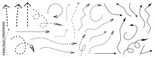 Collection hand drawn arrows. Set simple arrows isolated on white background. Arrow mark icons. Arrow paint - stock vector. Black pencil arrow