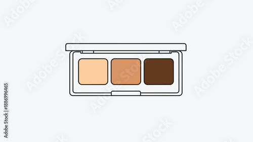 Open makeup palette with three circular wells containing different brown shades for contouring and highlighting in a flat illustration style.