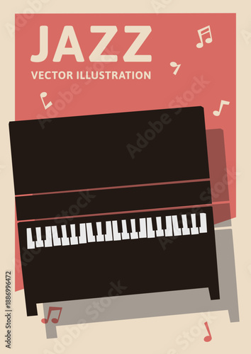 横型Aサイズの背景素材。ピアノが描かれたレトロなデザインのベクターイラストデータ