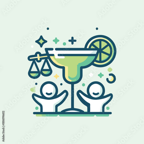 margarita glass with figures flat vector icon celebration