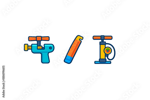 Different types of tools used for inflating and repairing items that require air during various activities and projects