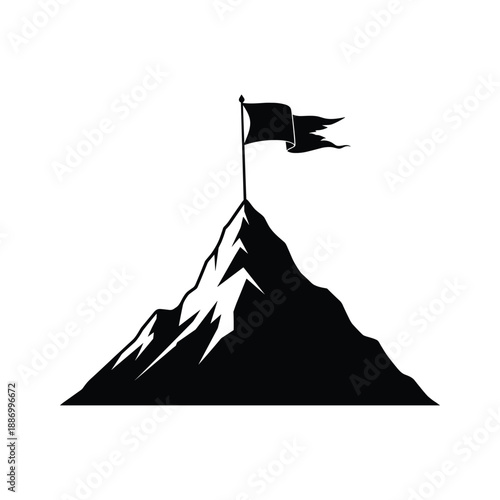 Mountain Peak with Flag Vector Illustration