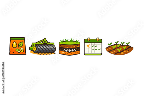Steps for planting seeds and growing crops in a garden showing preparation and care for the land