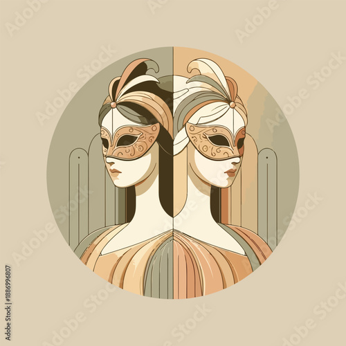 elegant masquerade flat minimalist people lifestyle illustration