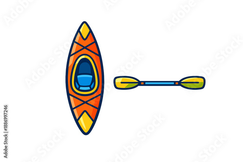 Bright orange kayak and paddle are shown together on a white background, ready for a day on the water