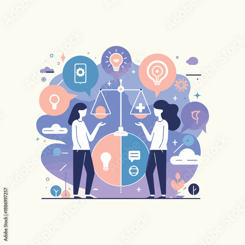 two figures exchanging ideas flat vector icon minimal