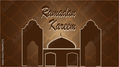Ramadan Kareem Decorative Islamic Mosque Silhouette with Ornate Background Pattern Banner
